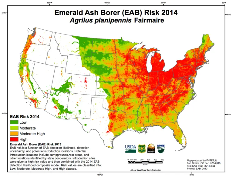 2014 Distribution map of EAB Risk from the USDA